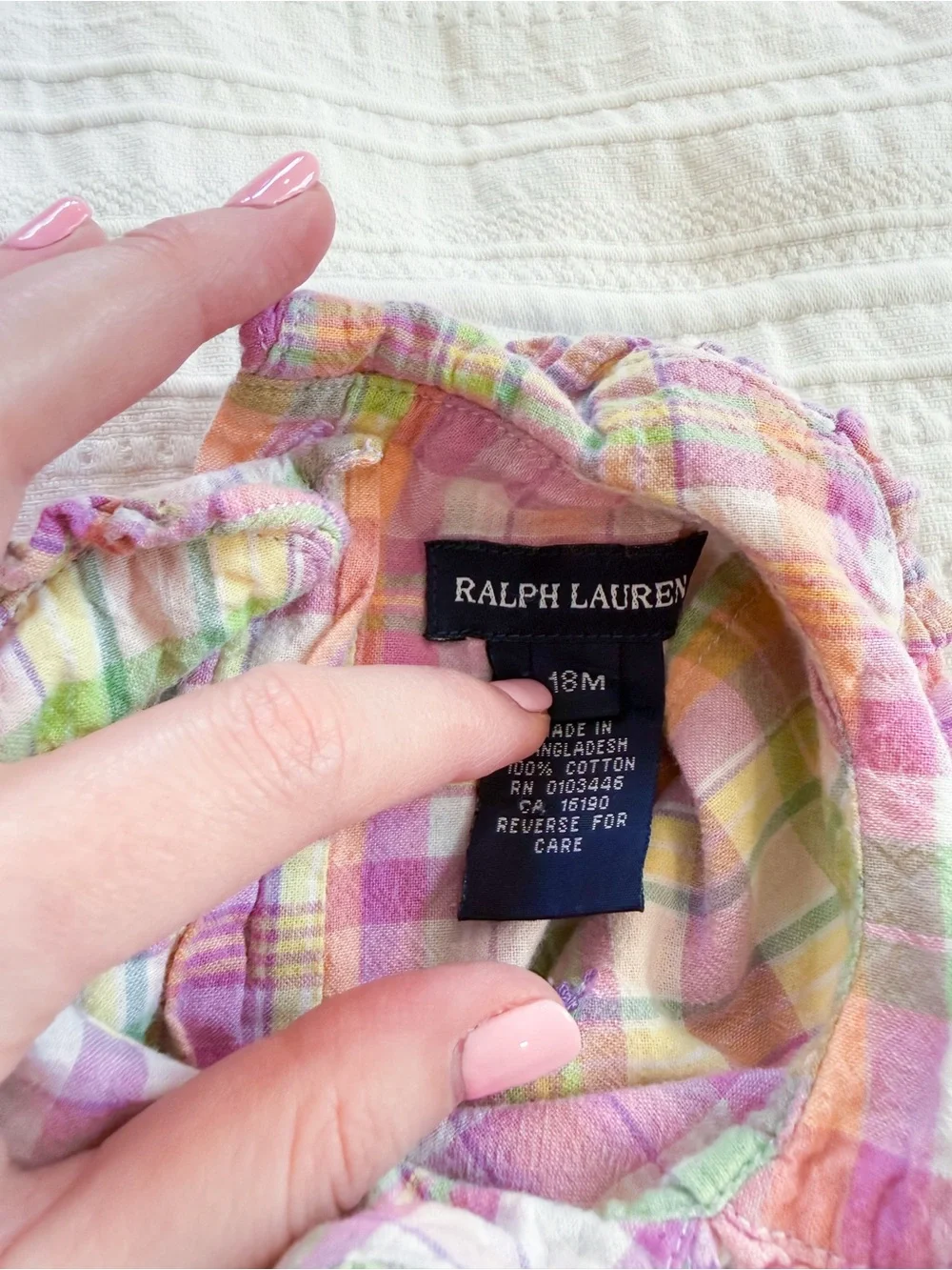 Vintage Ralph Lauren 100% Cotton Baby Girl Plaid Romper Peter Pan Collar Bubble